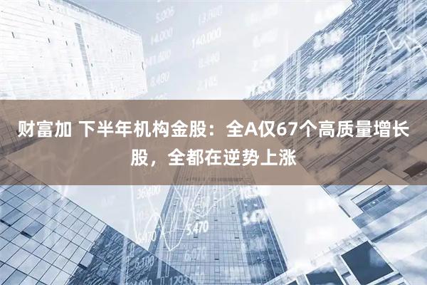 财富加 下半年机构金股：全A仅67个高质量增长股，全都在逆势上涨